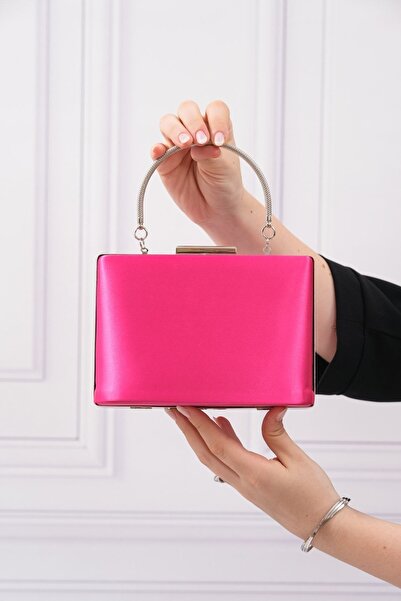 ROZA CANTA Γυναικεία φούξια σατέν βραδινή τσάντα clutch