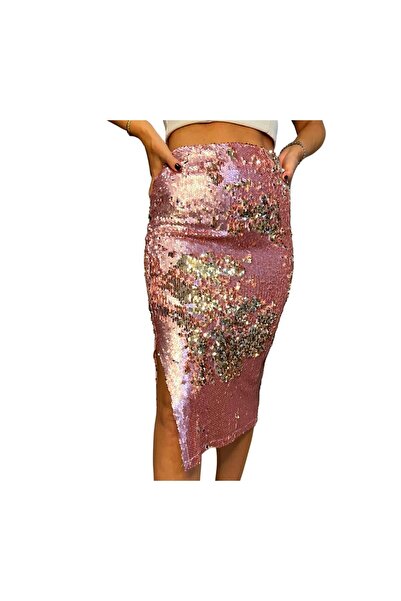 VENTİUP PEMBE GOLD PAYETLİ ETEK