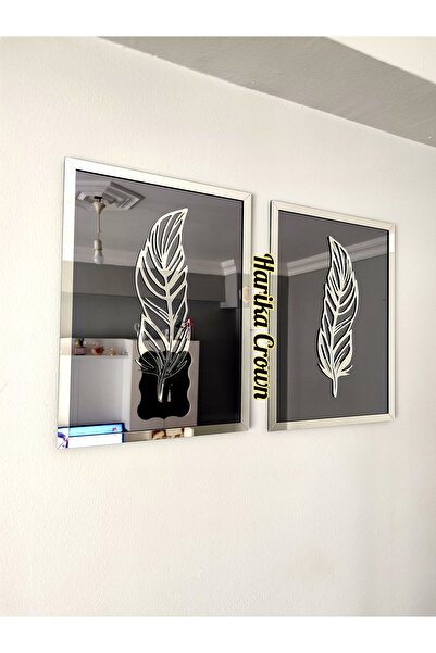 hibiscus Aynalı Model 2 Li Tüy Tablo (ŞİŞE CAM AYNA)