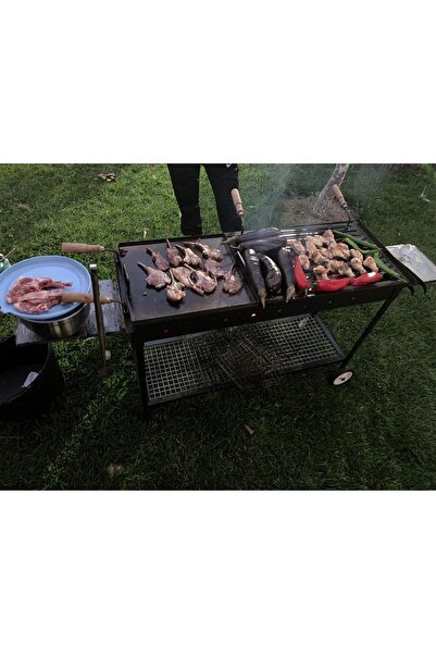 İklim Büyük Mangal 40x100 Portatif Ayaklı Demir Özel El Yapımı Oluklu Izgara Barbekü Şömine