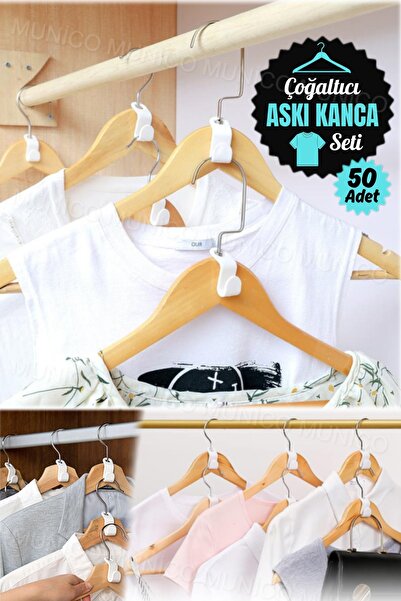 Munico 50 Adet Çok Fonksiyonlu Üst Üste Elbise Giysi Gömlek Ceket Tshirt Asma Aparatı Birbirine Geçen Kanca