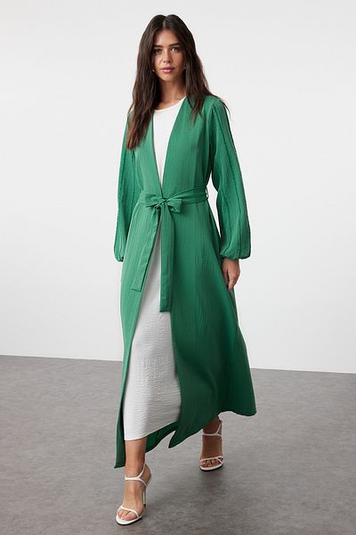 Trendyol Modest Smaragdgrüner Glitzer gewebt - Mütze, Ferace und Abaya TCTSS24KF00035