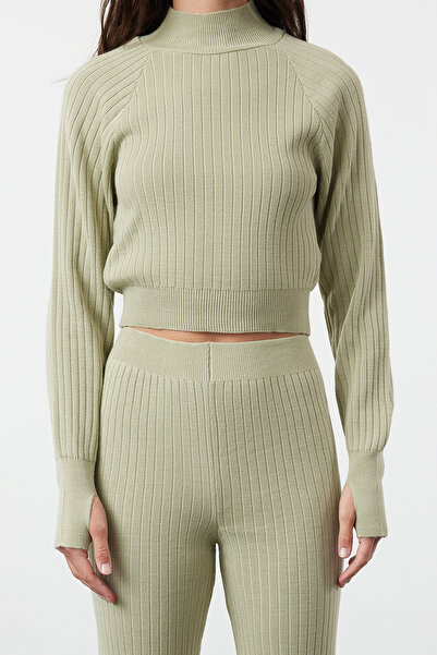 Trendyol Collection Menta színű vágott zsinóros kötöttáru szett - ujjrészletes, TWOAW24AU00014