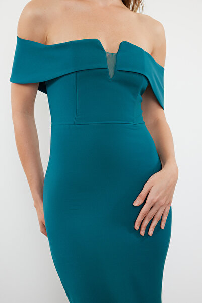 Trendyol Collection Βραδινό Φόρεμα Μακρύ Υφαντό Πράσινο Σμαραγδένιο - TPRSS24AE00007