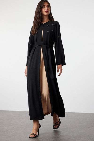 Trendyol Modest Příslušenství Black Belted Stone Tkaná čepice & Ferace & Abaya TCTSS24KF00038