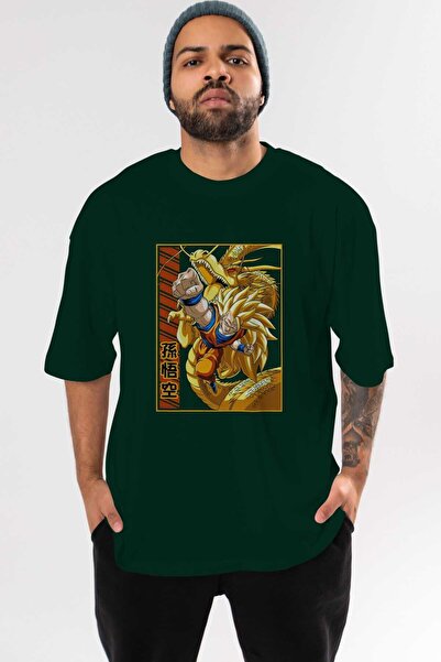 Ankhises DragonBall Goku Anime Prednja Štampano Smaragdno Zelena Oversize kro...