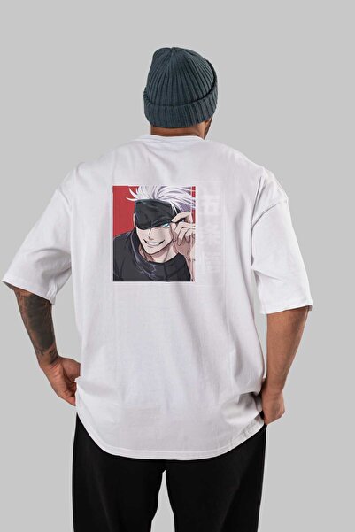 Ankhises JUJUTSU KAISEN Anime Leđa Štampano Bela Oversize kroj T-shirt 100% p...