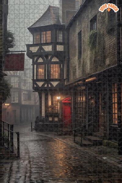 Teona Ahşap Sisli Sabah Sokağı Dekoratif Çift Katlı Çerçeveli Asılabilir Ahşa...