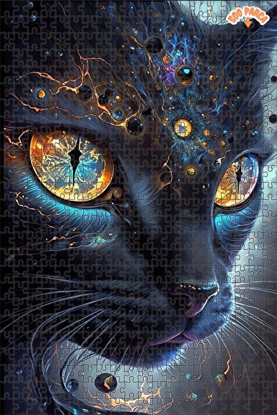 Teona Ahşap Kozmik Kedi Sırları Dekoratif Çift Katlı Çerçeveli Asılabilir Ahş...