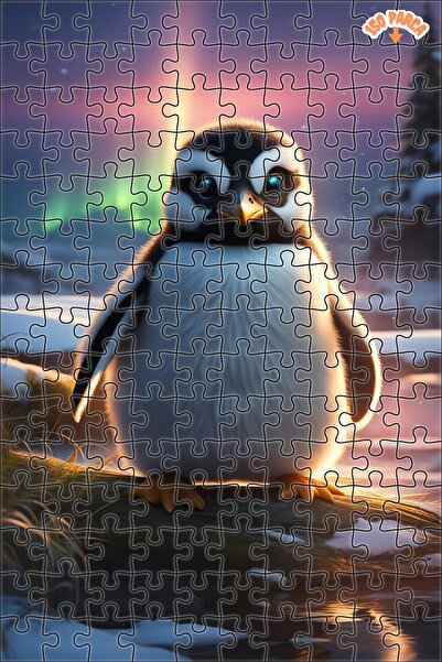 Teona Ahşap Kutup Işıkları Altında Penguen Çift Katlı Çerçeveli Asılabilir Ah...