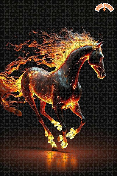 Teona Ahşap Alevler İçinde Koşan Vahşi At Çift Katlı Çerçeveli Asılabilir Ahş...