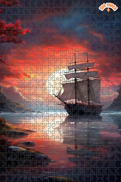 Teona Ahşap Alacakaranlıkta Yelken Açan Gemi Çift Katlı Çerçeveli Asılabilir ...