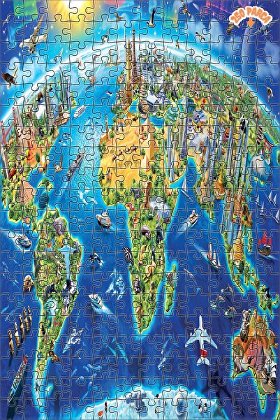 Teona Ahşap Dünyanın Renkleri Haritası Dekoratif Çift Katlı Çerçeveli Asılabi...