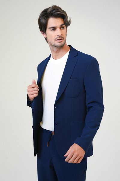Back And Bond Μπουφάν Navy Blue Slim Fit Mono γιακά