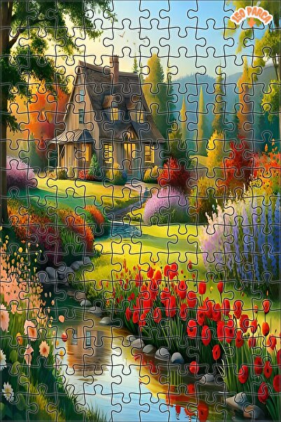 Teona Ahşap Bahar Cenneti Köşkü Dekoratif Çift Katlı Çerçeveli Asılabilir Ahşap Puzzle 150 PARÇA 30X20