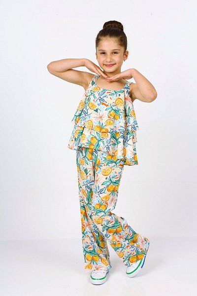 BALKABAĞI Orange Garden 2-Piece Flared Model Trousers Girl's Viscose Set (4-9 Years)
