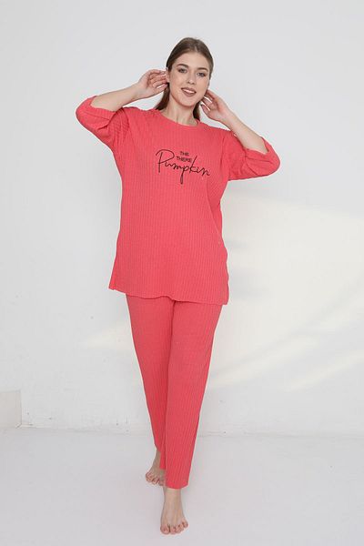 FAMES PİJAMA Pumpkin Written Camisole Plus Size Women's Pajama Set