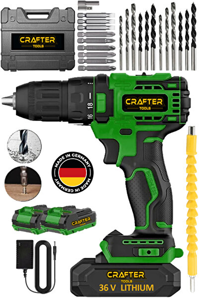 CRAFTERTOOLS 36V 5Ah Çift Akülü Metal Şanzuman Darbeli Şarjlı Matkap 24 Parça...