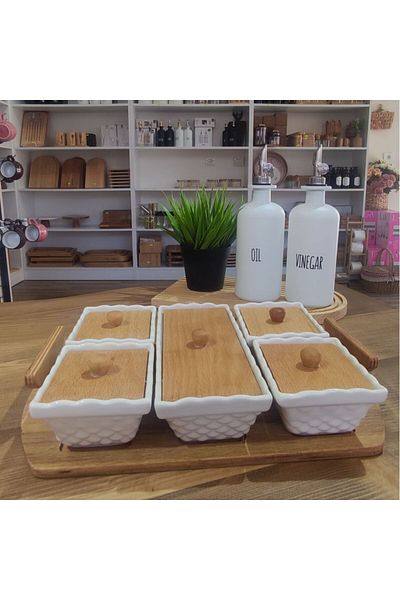 ECR KOLEKSİYON 5-Piece Wooden Breakfast Set with Lid and Tray