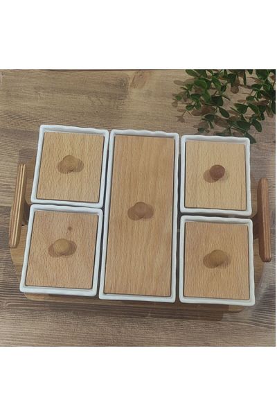 ECR KOLEKSİYON 5-Piece Wooden Breakfast Set with Lid and Tray