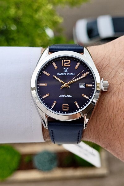 Daniel Klein Case Silver Cord and Dial Navy Blue Color Men's Wristwatch with Calendar