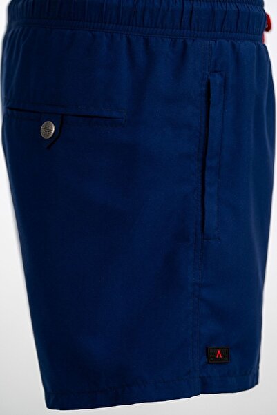 Miami Beach Erkek Lacivert Hızlı Kuruyan Kumaş Üç Cepli Üzeri Nakışlı Standart Boy Mayo Deniz Şortu