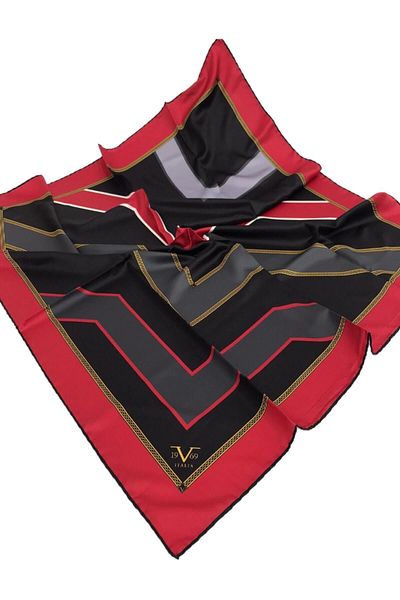 19V69 ITALIA Red Black Twill Scarf Black Series 90x90 Cm With Scarf Hanger 10114-v04