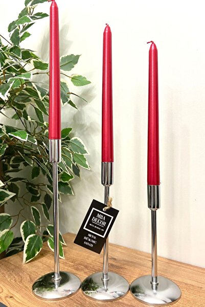 mba decor metal bending art 3'lü ( Üçlü ) Düz Ayak Gümüş Şamdan Mumluk Dekoratif Mumluk Ev Dekorasyon Paslanmaz