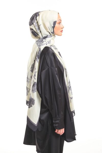 19V69 ITALIA Şal negru crem cu model floral Seria Pavia cu cuier eşarfă şi set cadou 90x200 cm