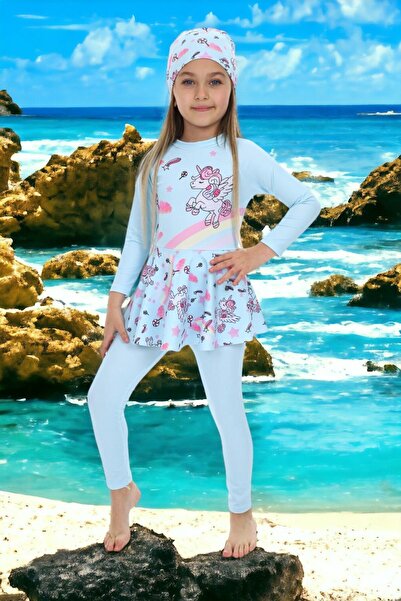 ÖYKÜ KİDS Stylish Girl's Swimsuit with Boneli Skirt Detail