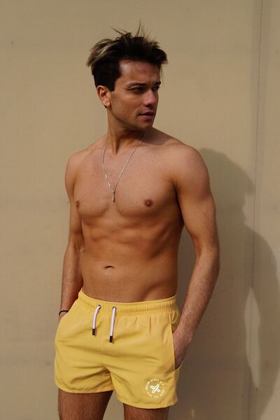 Miami Beach Erkek Sarı Düz Renk Iki Yan Cepli Mini Boy Mayo Deniz Şortu