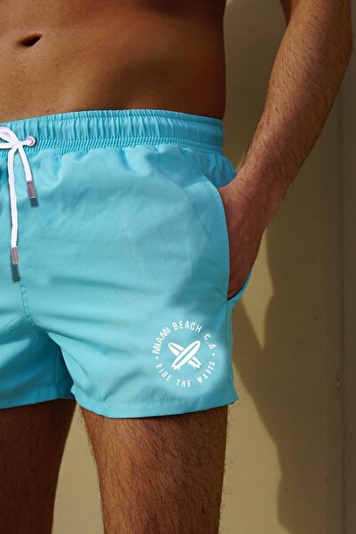 Miami Beach Erkek Mint Düz Renk Iki Yan Cepli Mini Boy Mayo Deniz Şortu