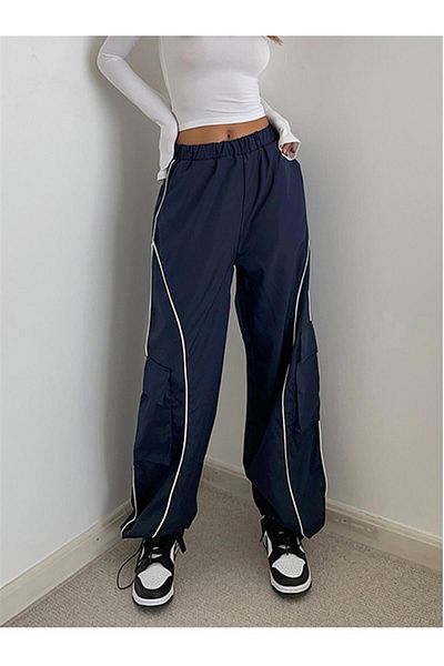 Touz Moda Harajuku Lines Λεπτομέρεια Cargo Pocket Dark Navy Tracksuit Navy Blue Φούτερ