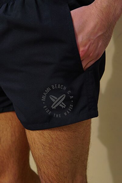 Miami Beach Erkek Siyah Düz Renk Iki Yan Cepli Mini Boy Mayo Deniz Şortu