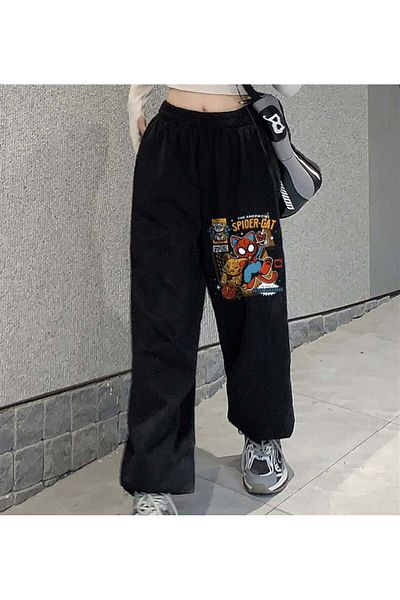 Touz Moda Spider-cat Printed Oversize Unisex Μαύρο Φούτερ