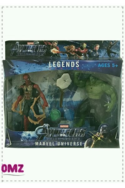 OMZ Union Legend Serisi 2Li Işıklı Örümcek Adam Hulk Figür Kız Erkek Cocuk Eg...