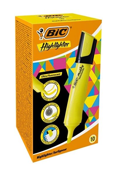 Bic Marking Flat Highlighter Fosforlu Kalem 10'lu Kutu Sarı