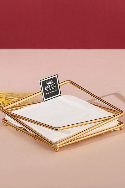 mba decor metal bending art Gold Plated Stainless Filled Iron Napkin Holder Presentation Tableware Kitchen 18x18