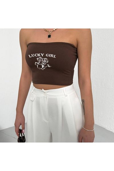 Touz Moda Lycra Cotton Strapless Lucky Girl Printed Combed Cotton