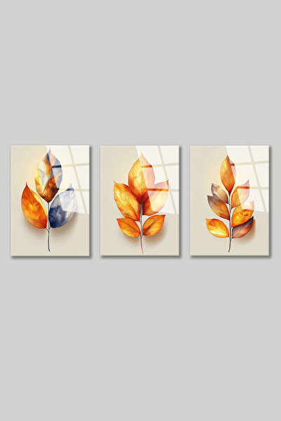 BV DEKOR ΓΥΑΛΙΝΗ ΖΩΓΡΑΦΙΚΗ ΤΟΙΧΟΥ ΣΕ ΣΤΥΛ ΦΥΛΛΩΝ ΦΘΙΝΟΠΩΡΟΥ 3 ΤΕΜΑΧΙΩΝ - ΜΟΝΤ...