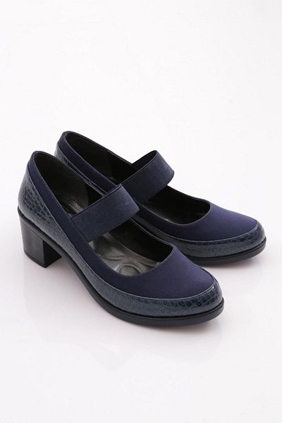 DGN 23061 Model Navy Blue Crocodile - Single Stripe Women's Heeled Shoes