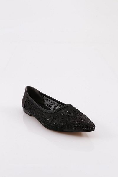 DGN A024 Schwarze Ballerinas für Damen - mit Steinen verziert und bunt beschichtet