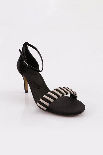 DGN 5315 Pantofi cu toc cu dungi colorate cu curele la gleznă Denim negru