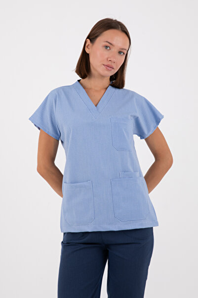 VİZYON UNIFORM Premium Likralı Desenli Pembe Tek Üst Scrubs, Hemşire forması,...