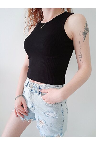 Lux Collection Black Fitted Super Crop Halter Neck Ribbed Stretchy Knitted Un...