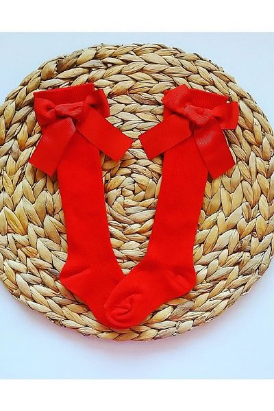 Asa Bebek Çocuk Baby Girl Red Knee-Cuff Socks with Bow