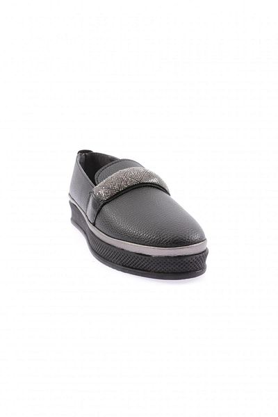DGN 307 Pantofi confortabili cu bandă de piatră argintie cu talpă groasă pentru femei, negri