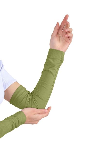 Ecardin Practical Combed Cotton Hijab Sleeve - Plain Prayer Sleeve - Henna Green