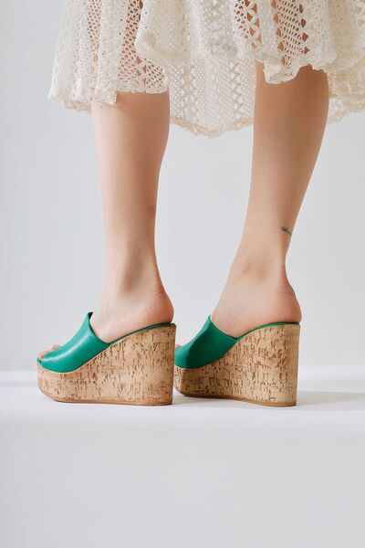 Limoya Papuci de damă cu talpă groasă din plută verde Riya Produs de oportunitate