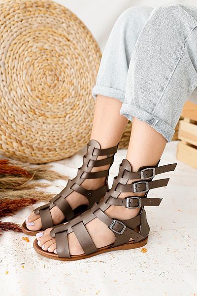 Limoya Genuine Leather Miranda Copper Color Zippered Gladiator Women's Sandals